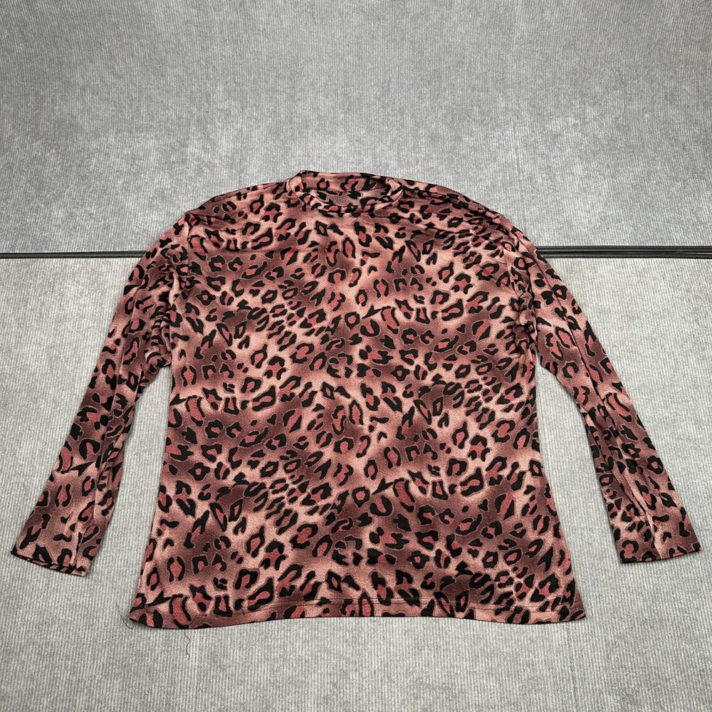 Pink Leopard Print Mock Neck Long Sleeve Top Animal Print Pullover Y2k